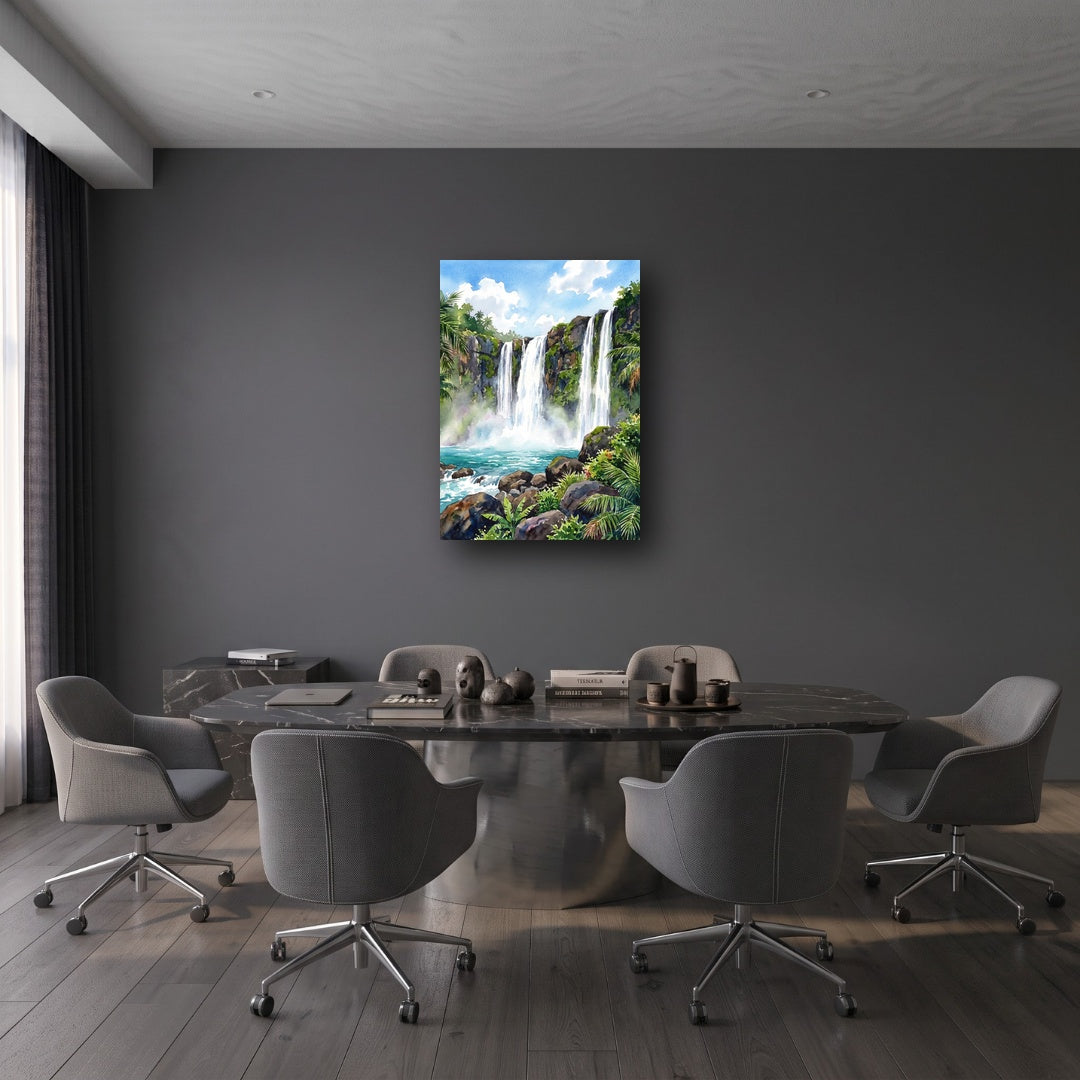 Serene Waterfall Canvas Wall Art - Office View