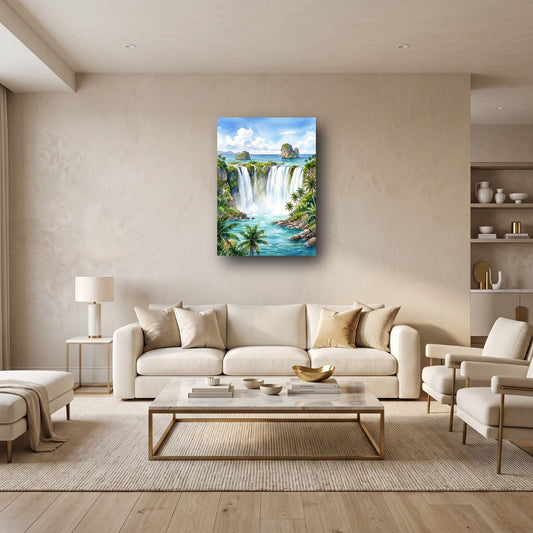 Serene Tropical Waterfall Canvas Wall Art - Home View