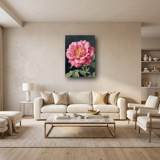 Blooming Pink Rose Canvas Wall Art - Home View