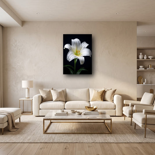 White Lily Floral Canvas Wall Art - Home View
