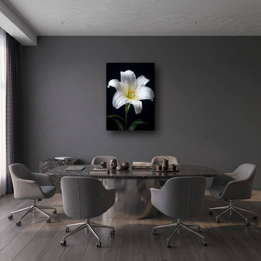 White Lily Floral Canvas Wall Art - Office View