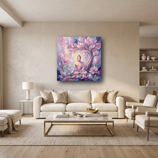 Serene Buddha Lotus Bloom Canvas Wall Art - Home View