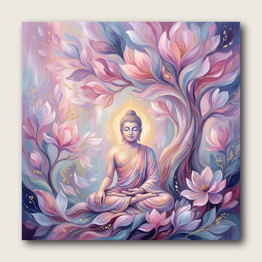 Serene Buddha Lotus Bloom Canvas Wall Art - Plain View