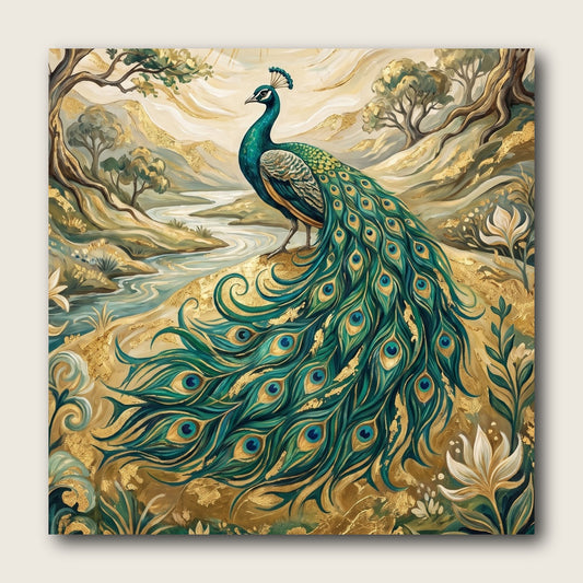 Golden Peacock Canvas Wall Art - Plain View