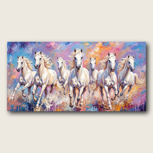 7 Galloping White Horses Canvas Wall Art - Plain View