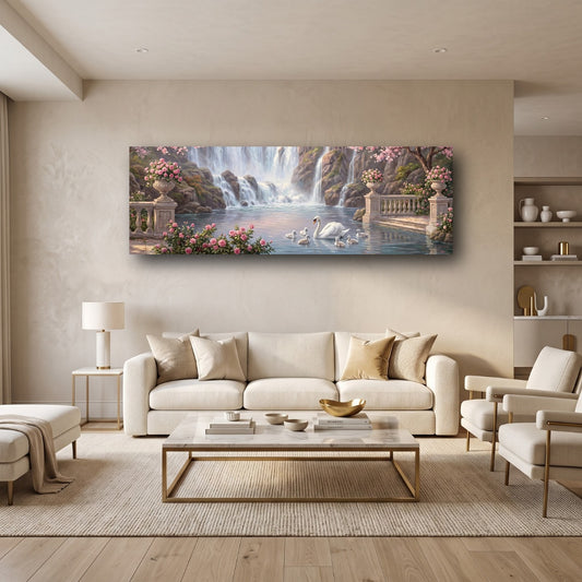 Swan Waterfall Canvas Wall Art - Home View