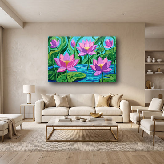 Blooming Lotus Canvas Wall Art - Home View