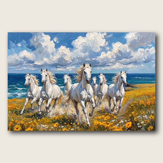 Galloping White Horses Canvas Wall Art - Plain View