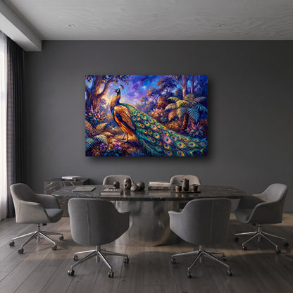 Vibrant Peacock Canvas Wall Art - Office View