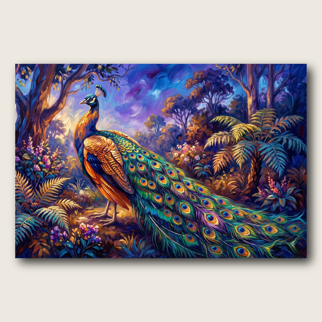 Vibrant Peacock Canvas Wall Art - Plain View