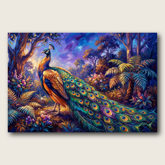 Vibrant Peacock Canvas Wall Art - Plain View