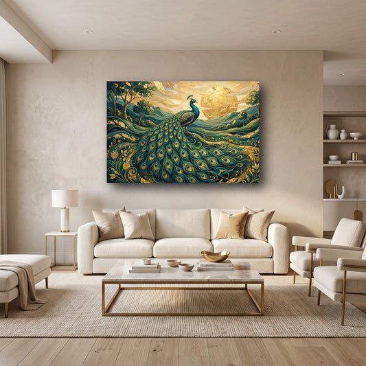 Golden Peacock Canvas Wall Art - Home View