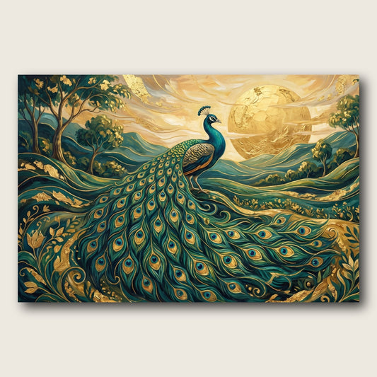 Golden Peacock Canvas Wall Art - Plain View