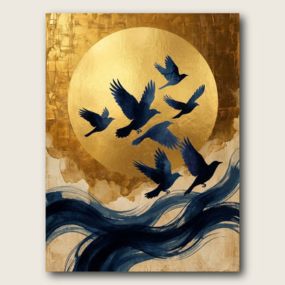 Golden Moon Birds Canvas Wall Art - Plain View