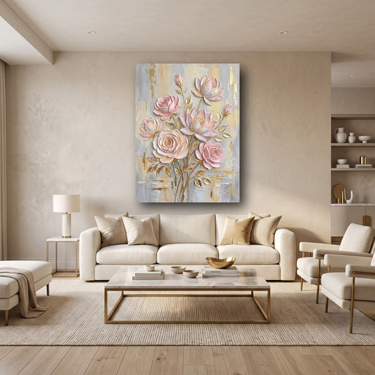 Ethereal Blush Lotus Canvas Wall Art - Home View