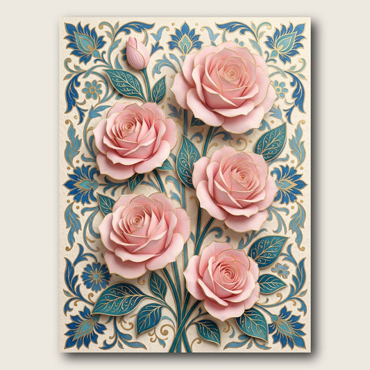 Pink Rose Botanical Canvas Wall Art - Plain View
