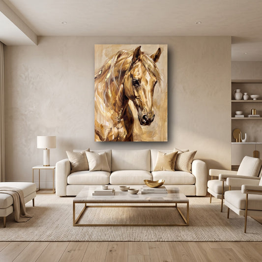 Golden Horse Portrait Canvas Wall Art - Home View