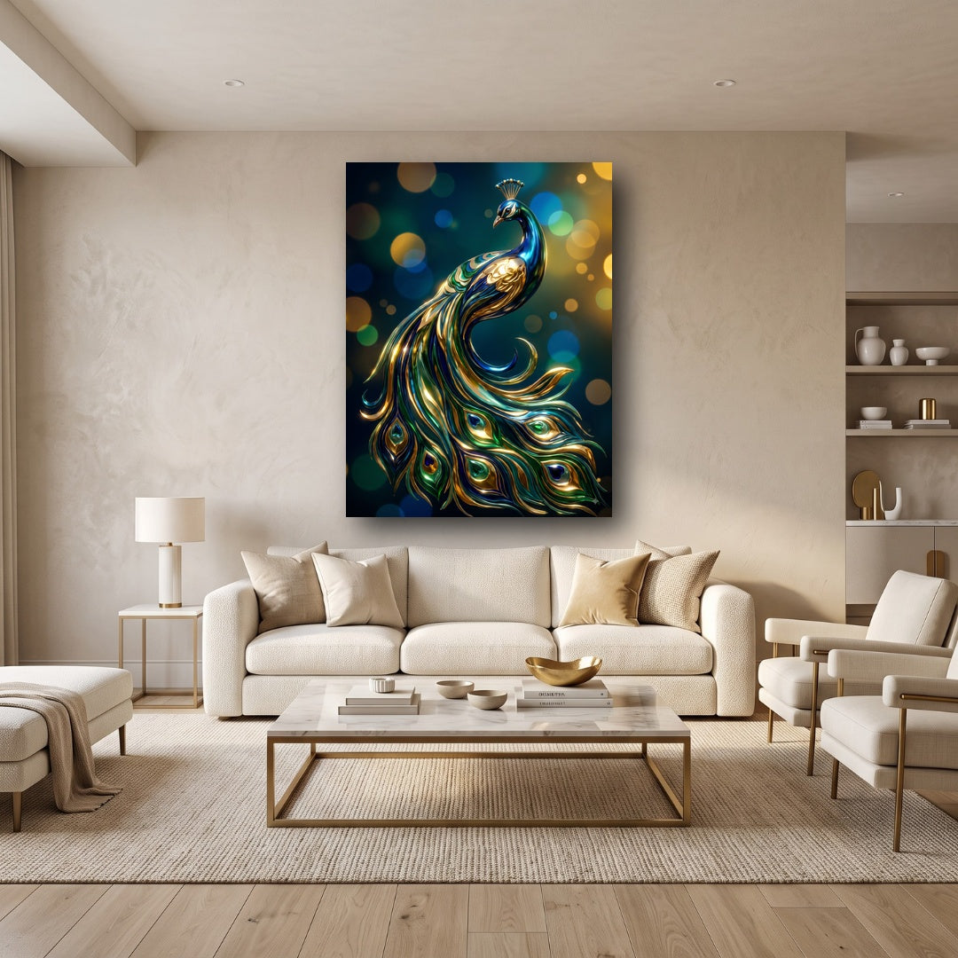 Golden Peacock Canvas Wall Art - Home View