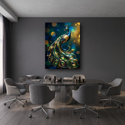 Golden Peacock Canvas Wall Art - Office View