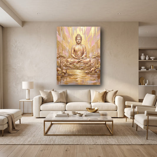 Golden Serenity Buddha Canvas Wall Art - Home View