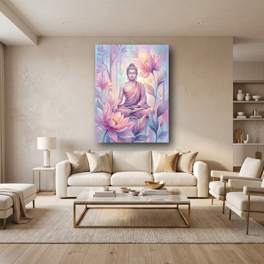 Serene Buddha Lotus Canvas Wall Art - Home View