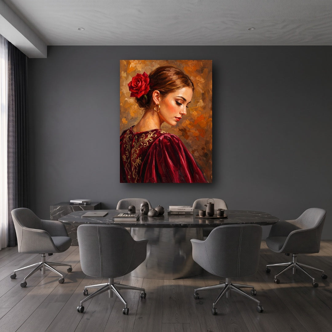 Spanish Rose Canvas Wall Art - Office View