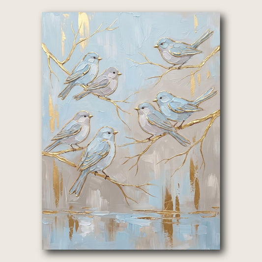 Golden Branch Birds Canvas Wall Art - Plain View