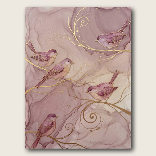 Serene Pink Songbirds Canvas Wall Art - Plain View