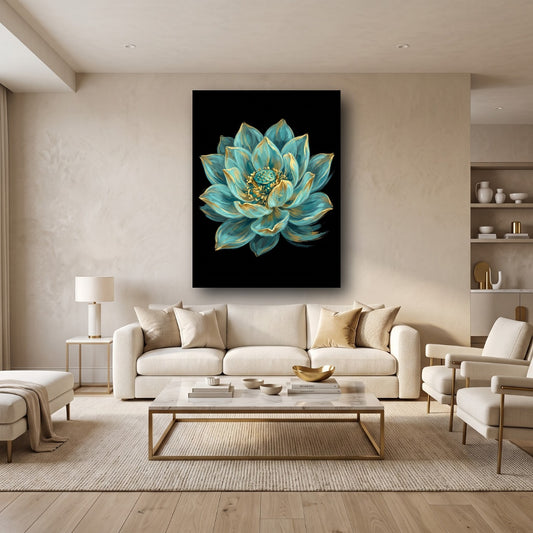 Golden Lotus Canvas Wall Art - Home View