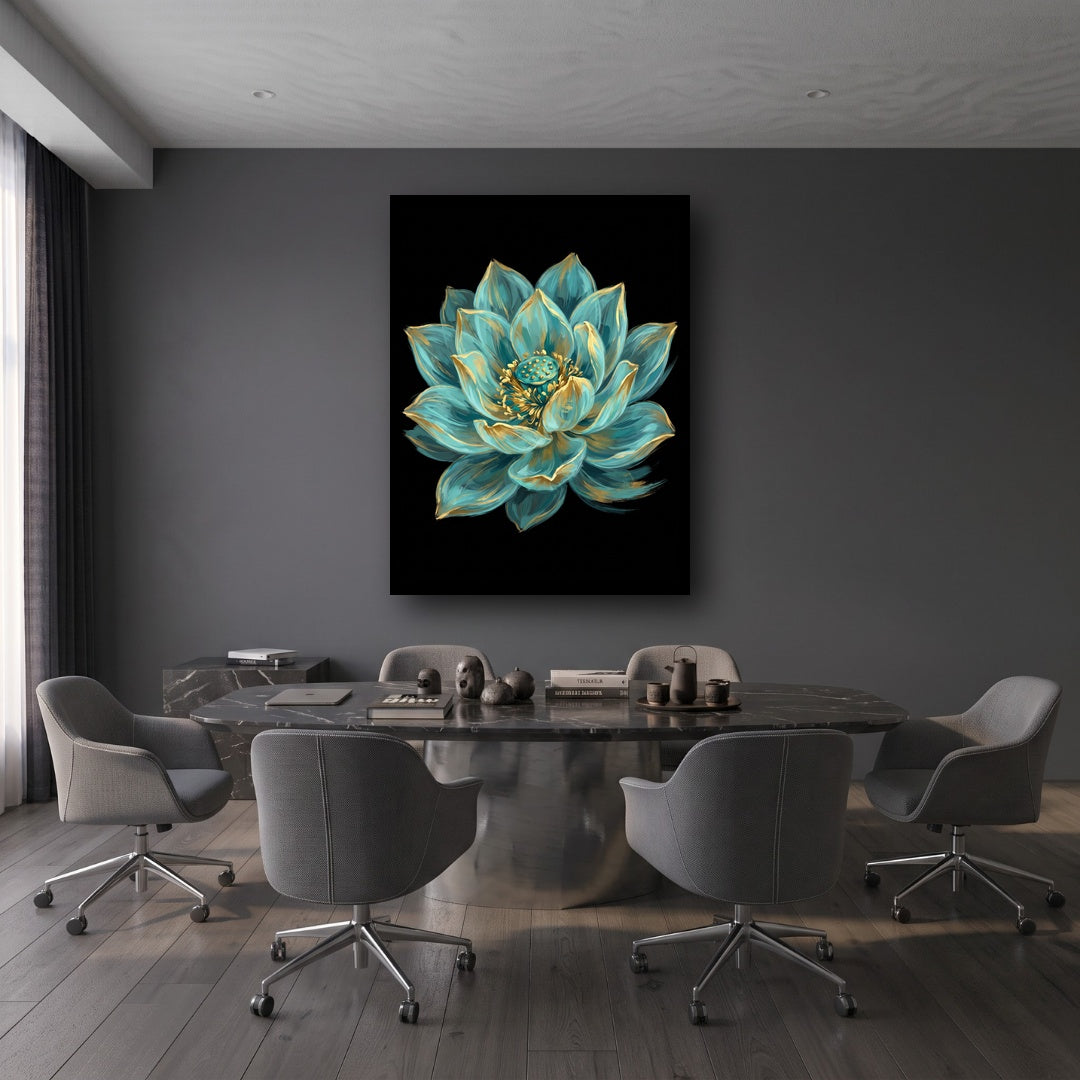 Golden Lotus Canvas Wall Art - Office View