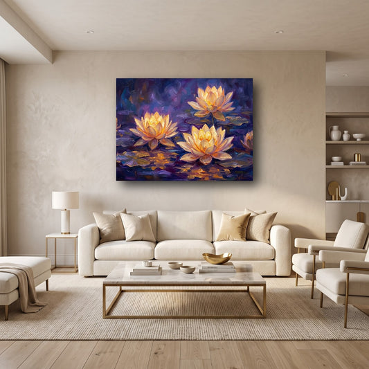 Golden Lotus Canvas Wall Art - Home View