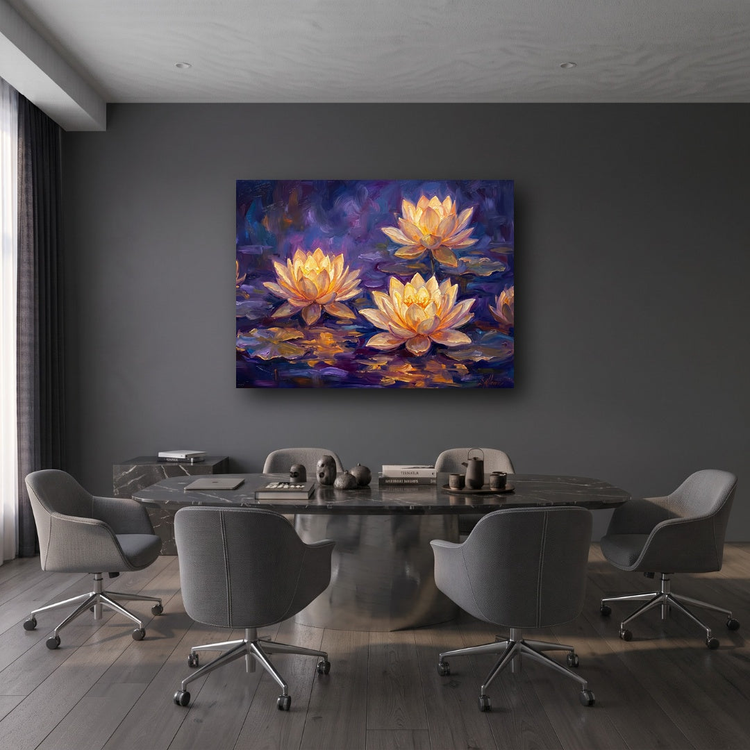 Golden Lotus Canvas Wall Art - Office View