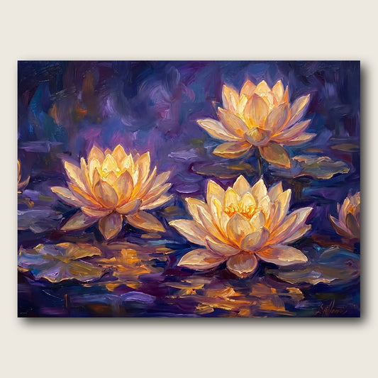 Golden Lotus Canvas Wall Art - Plain View