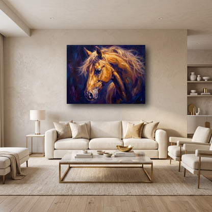 Golden Majesty Horse Canvas Wall Art - Home View