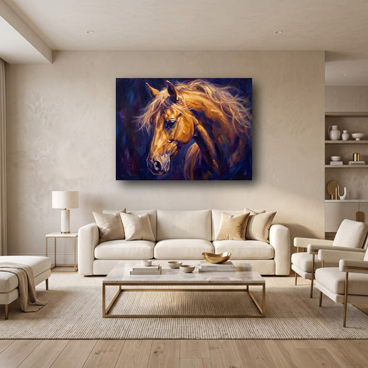 Golden Majesty Horse Canvas Wall Art - Home View