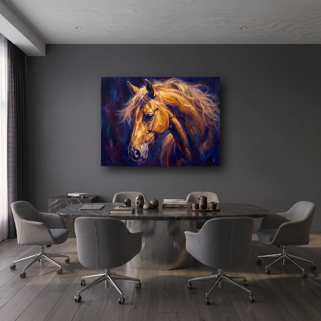 Golden Majesty Horse Canvas Wall Art - Office View