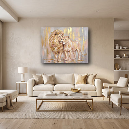 Golden Lion Pair Canvas Wall Art - Home View