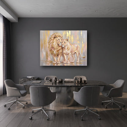 Golden Lion Pair Canvas Wall Art - Office View