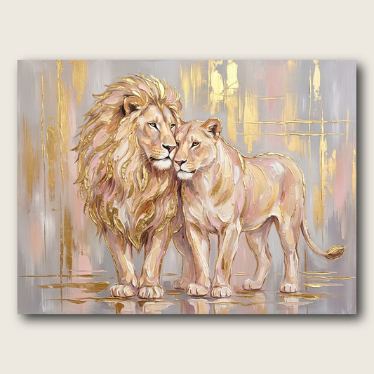 Golden Lion Pair Canvas Wall Art - Plain View