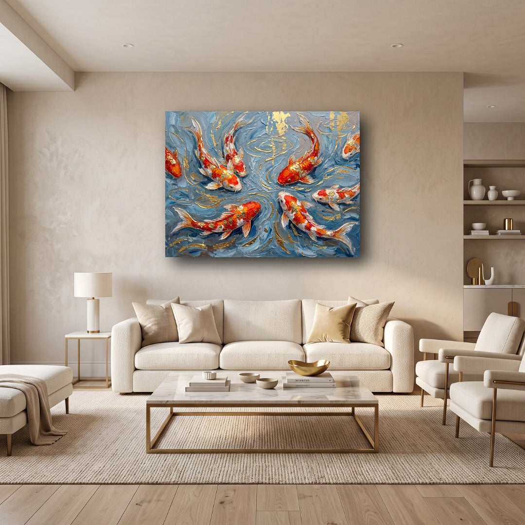 Golden Koi Fish Canvas Wall Art - Home View