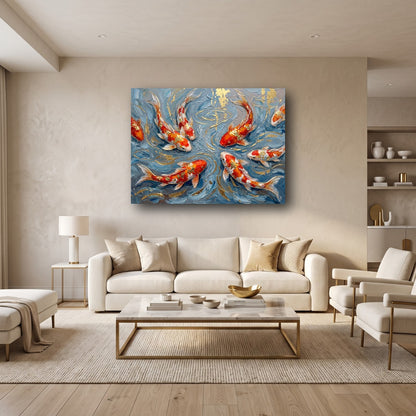 Golden Koi Fish Canvas Wall Art - Home View
