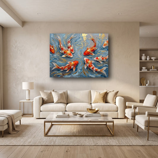 Golden Koi Fish Canvas Wall Art - Home View