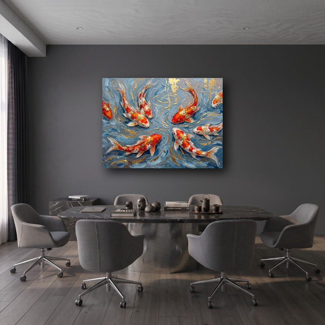 Golden Koi Fish Canvas Wall Art - Office View