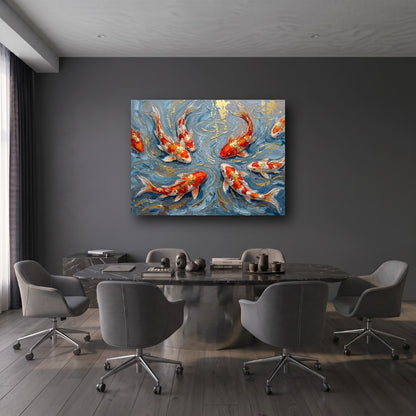 Golden Koi Fish Canvas Wall Art - Office View