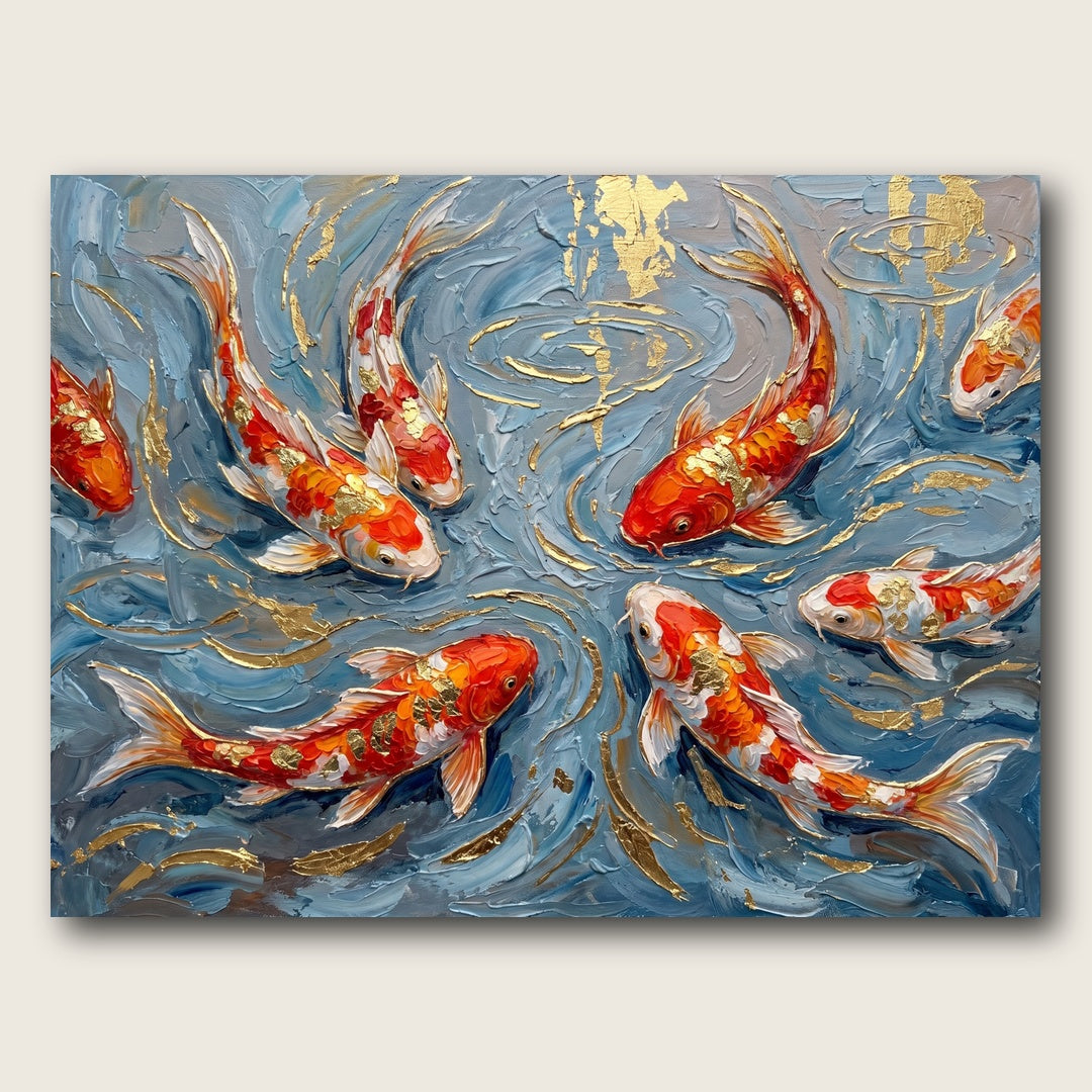 Golden Koi Fish Canvas Wall Art - Plain View