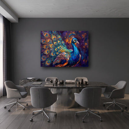 Vibrant Peacock Canvas Wall Art - Office View