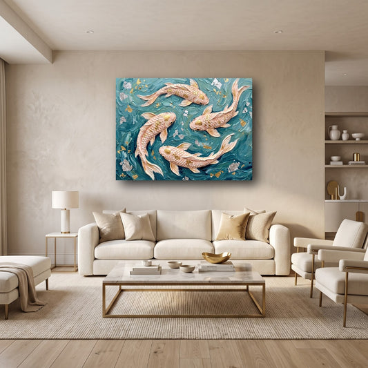 Golden Koi Fish Canvas Wall Art - Home View