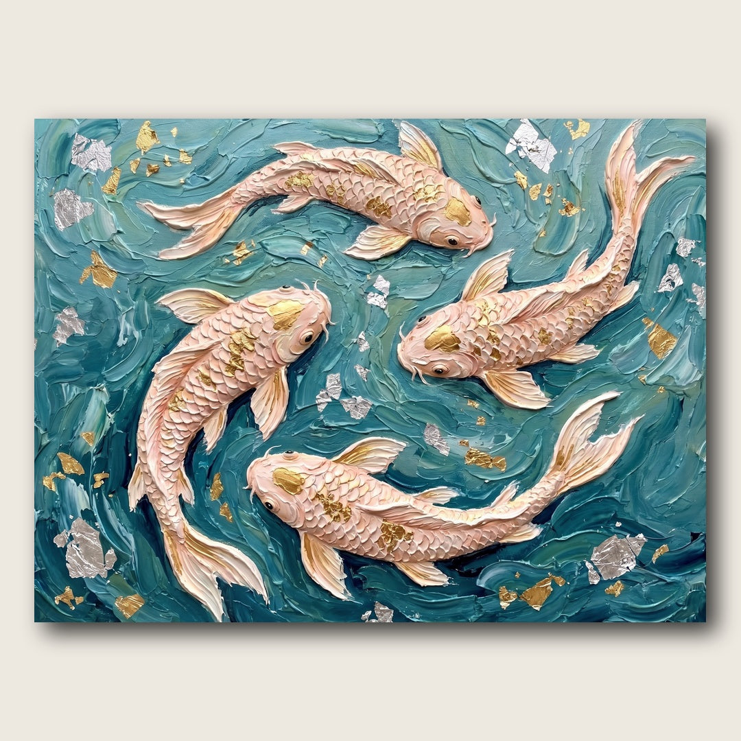 Golden Koi Fish Canvas Wall Art - Plain View