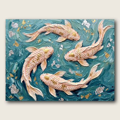 Golden Koi Fish Canvas Wall Art - Plain View