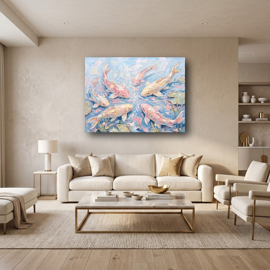 Serene Koi Fish Canvas Wall Art - Home View